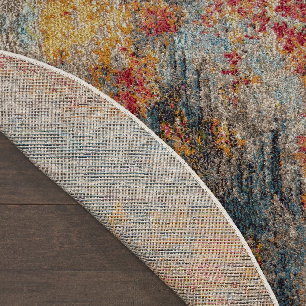 4' Blue And Orange Abstract Round Rug