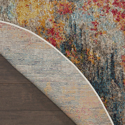 4' Blue And Orange Abstract Round Rug