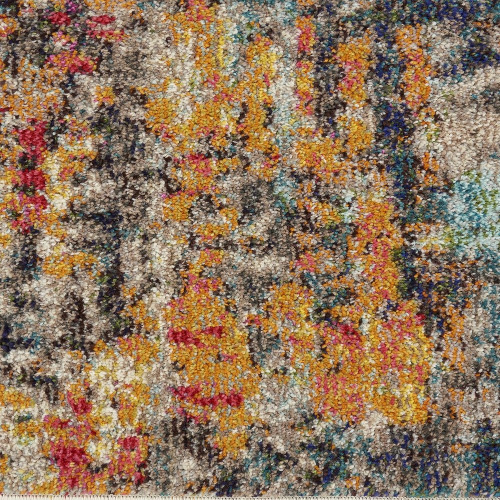 4' Blue And Orange Abstract Round Rug
