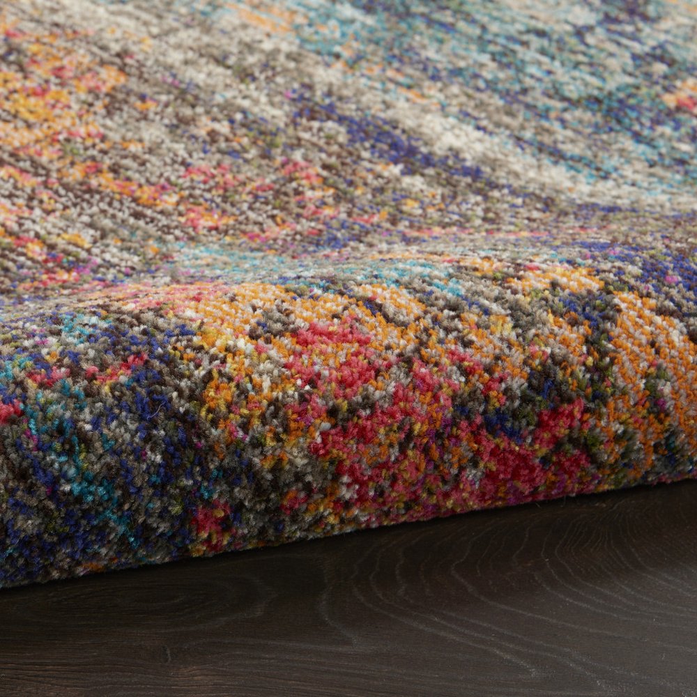 4' Blue And Orange Abstract Round Rug
