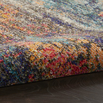 4' Blue And Orange Abstract Round Rug