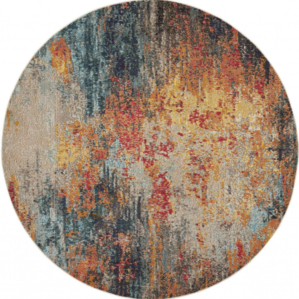 8' X 8' Multicolor Round Abstract Power Loom Non Skid Area Rug