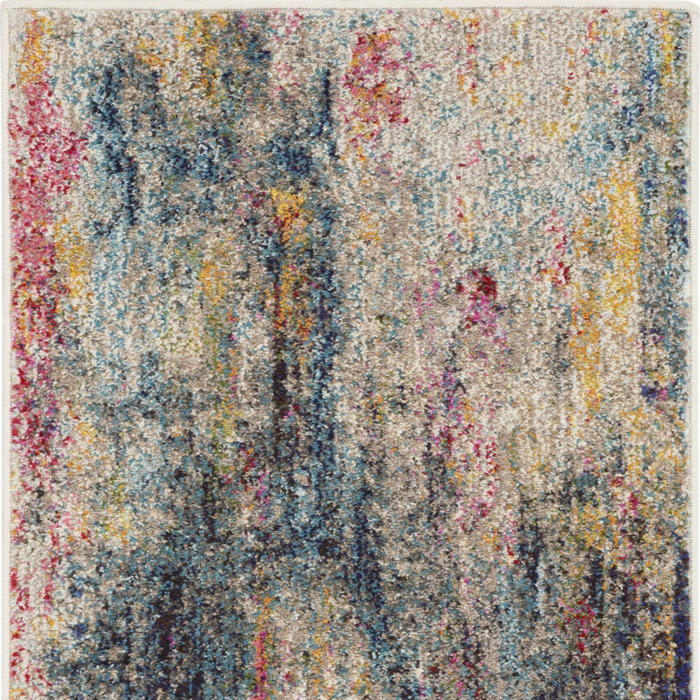 2' X 4' Blue And Beige Abstract Power Loom Non Skid Area Rug