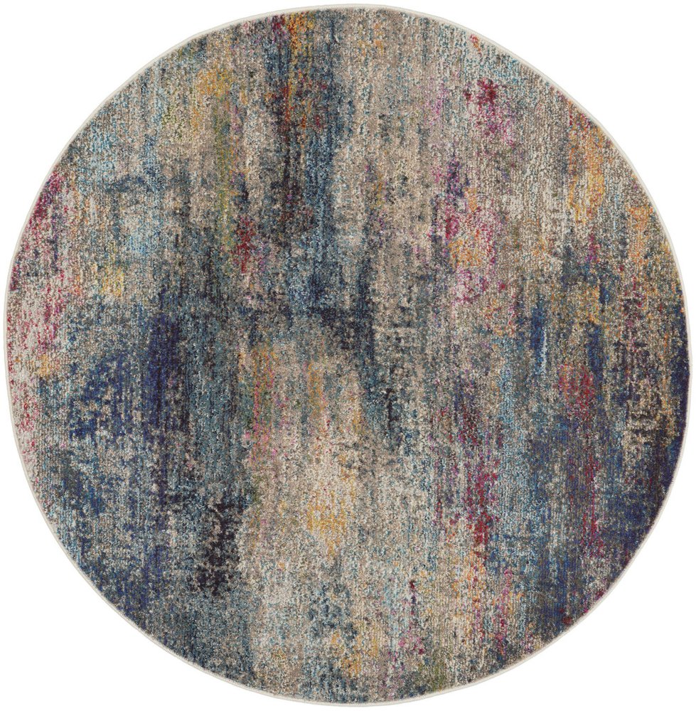 4' Blue And Ivory Abstract Round Rug