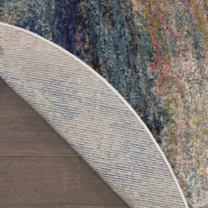 4' Blue And Ivory Abstract Round Rug