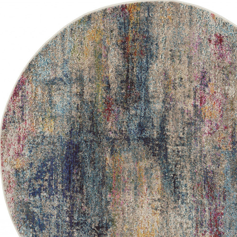 4' X 4' Multicolor Round Abstract Power Loom Non Skid Area Rug