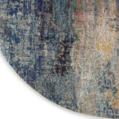 4' Blue And Ivory Abstract Round Rug