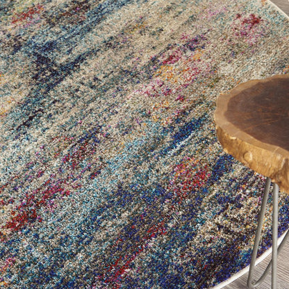 4' Blue And Ivory Abstract Round Rug