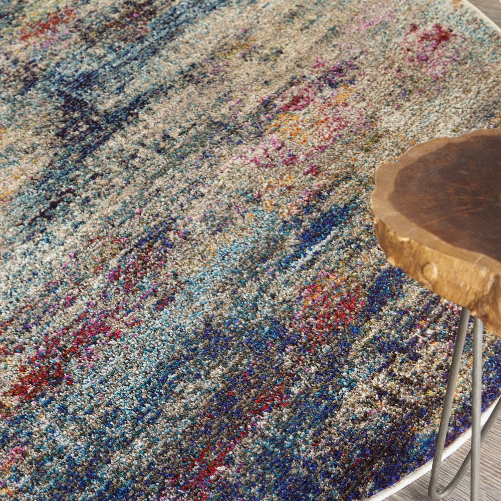 4' Blue And Ivory Abstract Round Rug