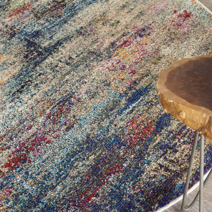 4' Blue And Ivory Abstract Round Rug