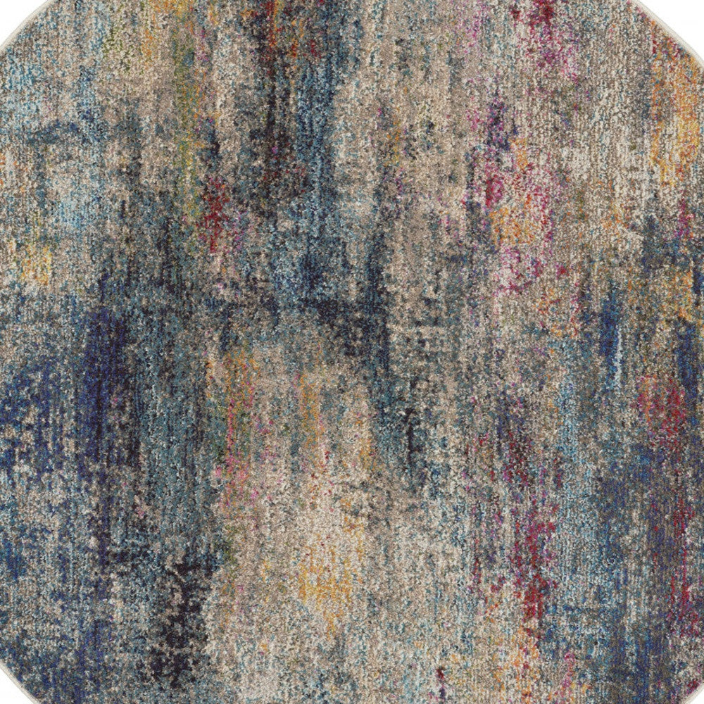 5' X 5' Multicolor Round Abstract Power Loom Non Skid Area Rug