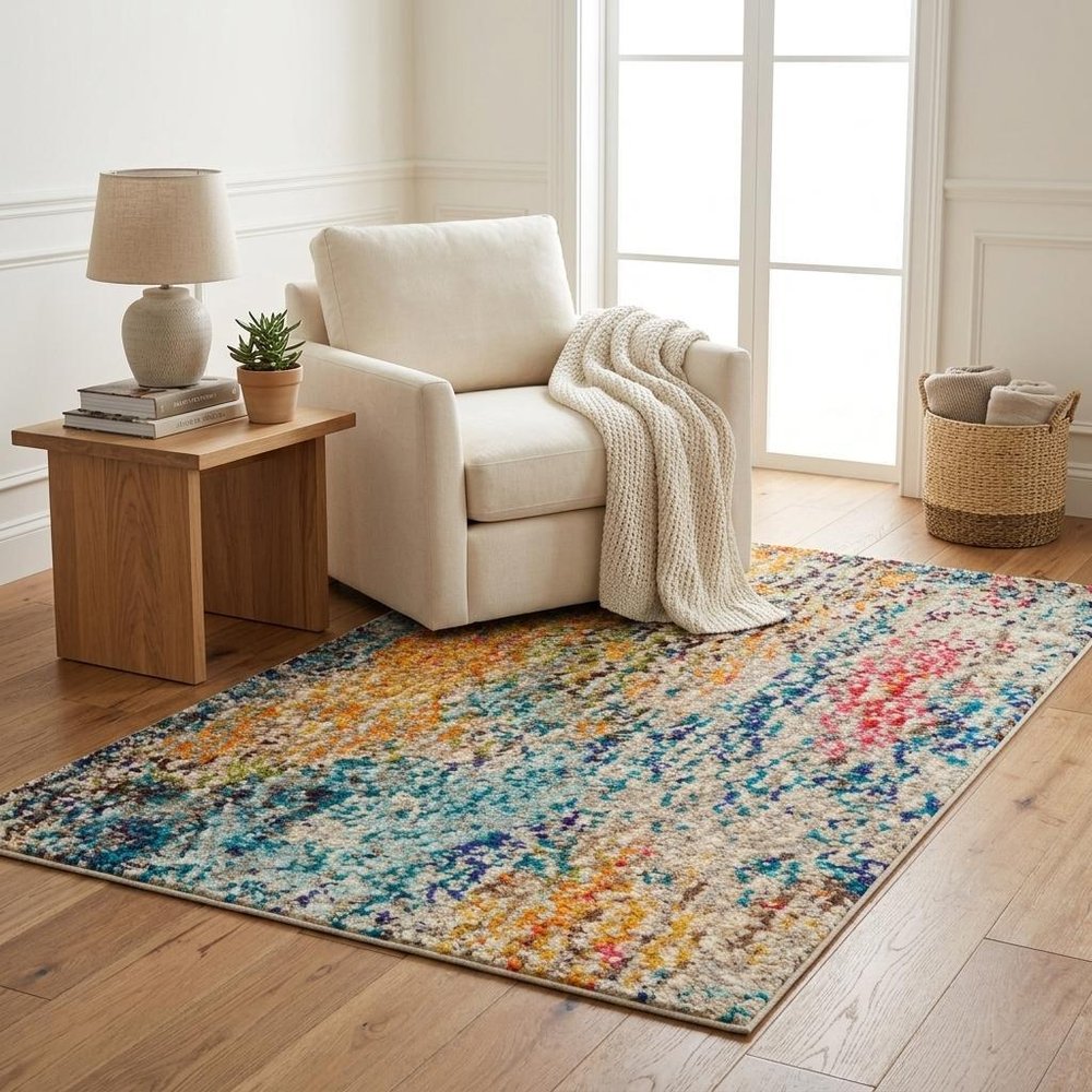 5' X 7' Multicolor Abstract Power Loom Non Skid Area Rug