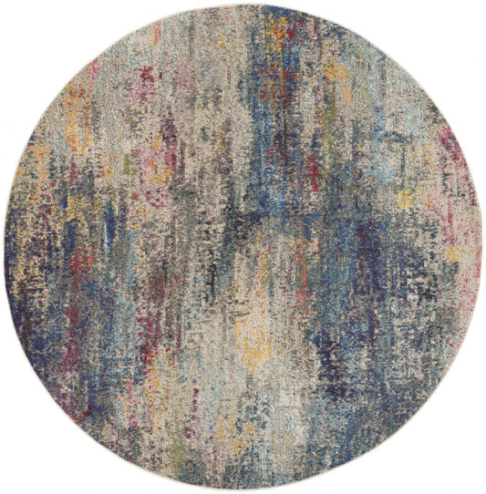 8' X 8' Multicolor Round Abstract Power Loom Non Skid Area Rug