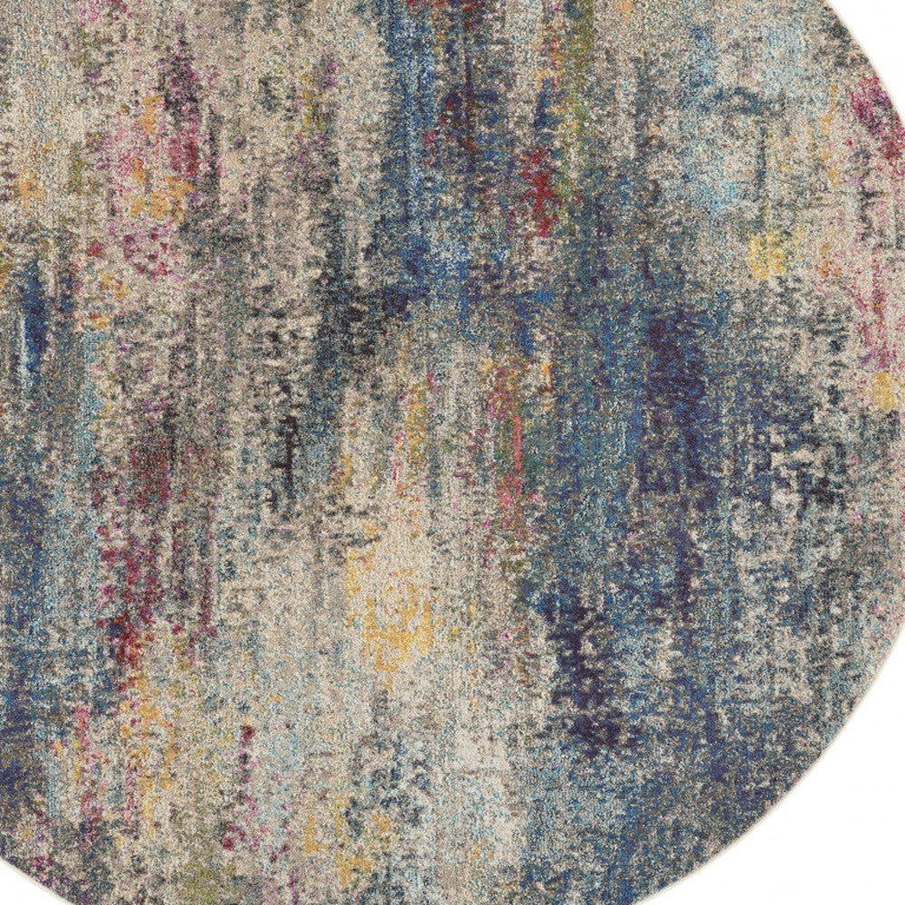 8' X 8' Multicolor Round Abstract Power Loom Non Skid Area Rug