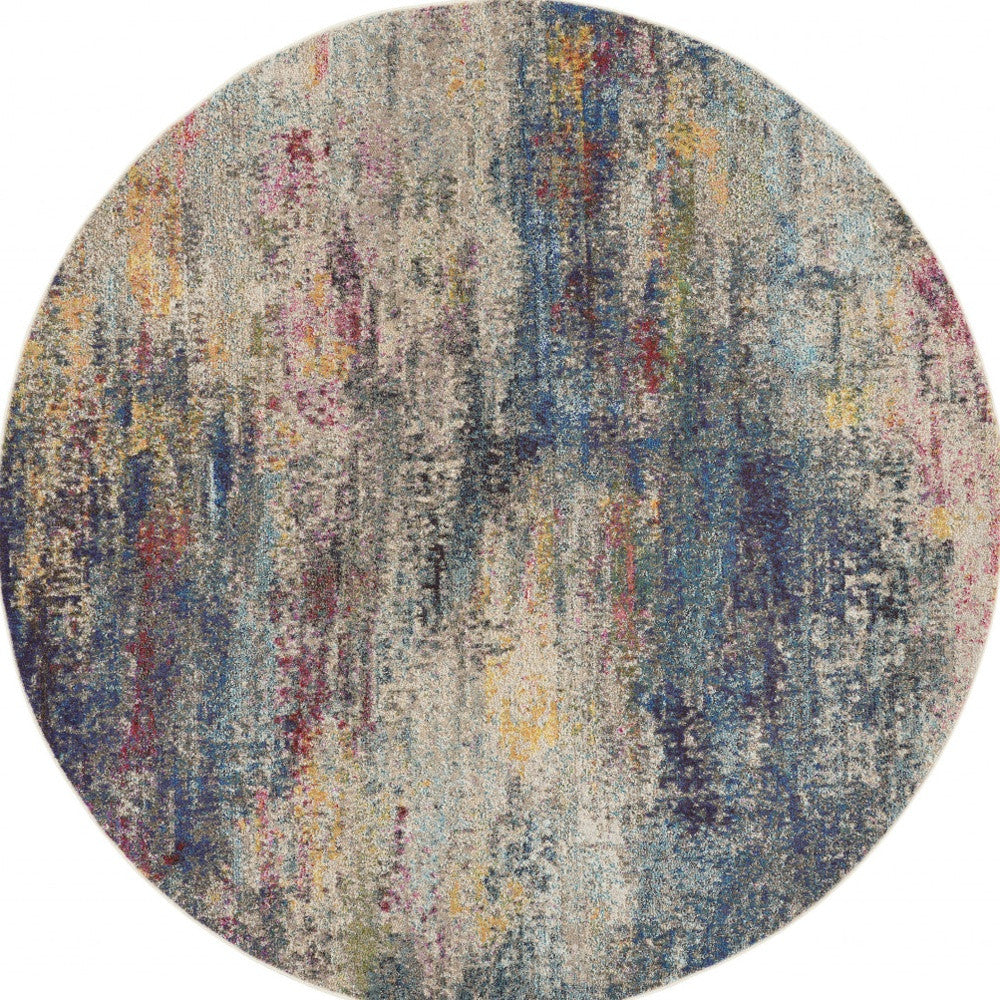 8' X 8' Multicolor Round Abstract Power Loom Non Skid Area Rug