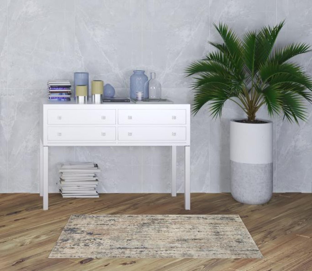 3' X 5' Beige And Grey Abstract Power Loom Non Skid Area Rug