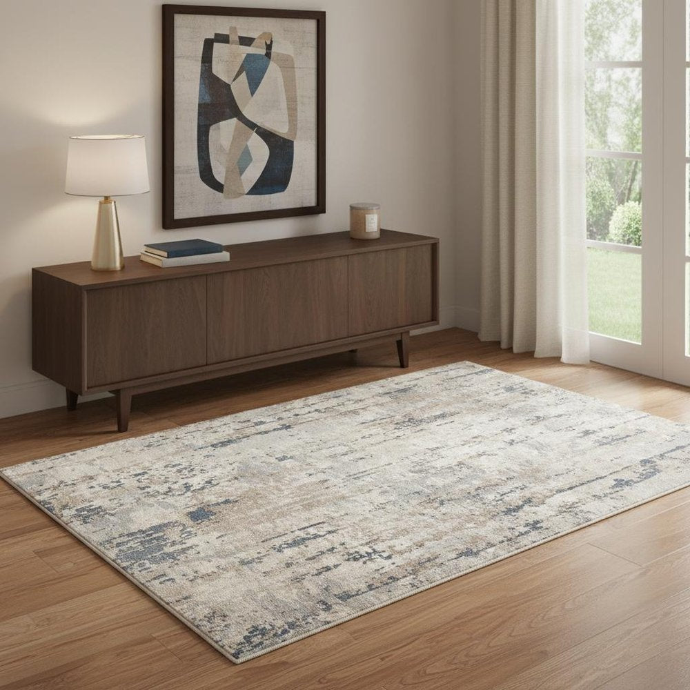 4' X 6' Beige And Grey Abstract Power Loom Non Skid Area Rug