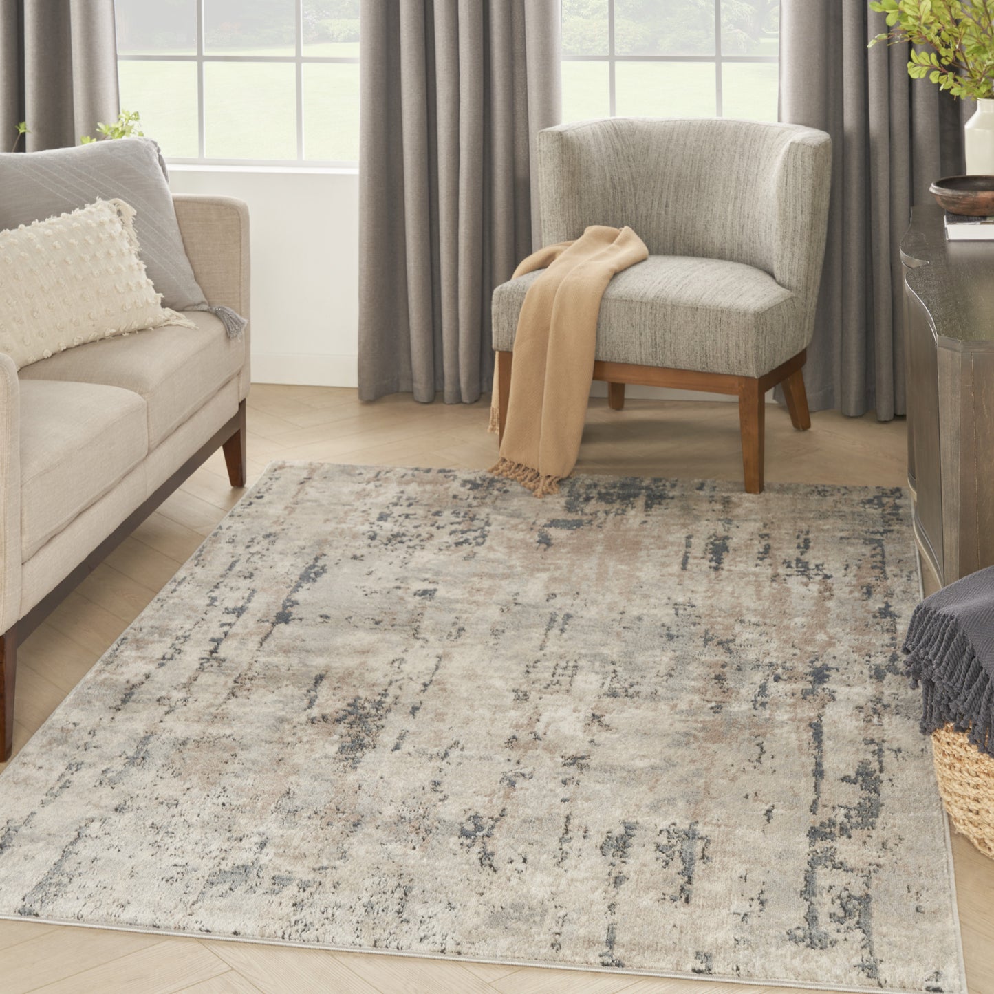 4' X 6' Beige And Grey Abstract Power Loom Non Skid Area Rug