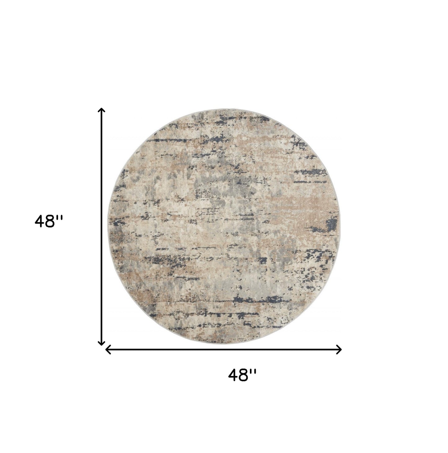 4' X 4' Beige And Grey Round Abstract Power Loom Non Skid Area Rug