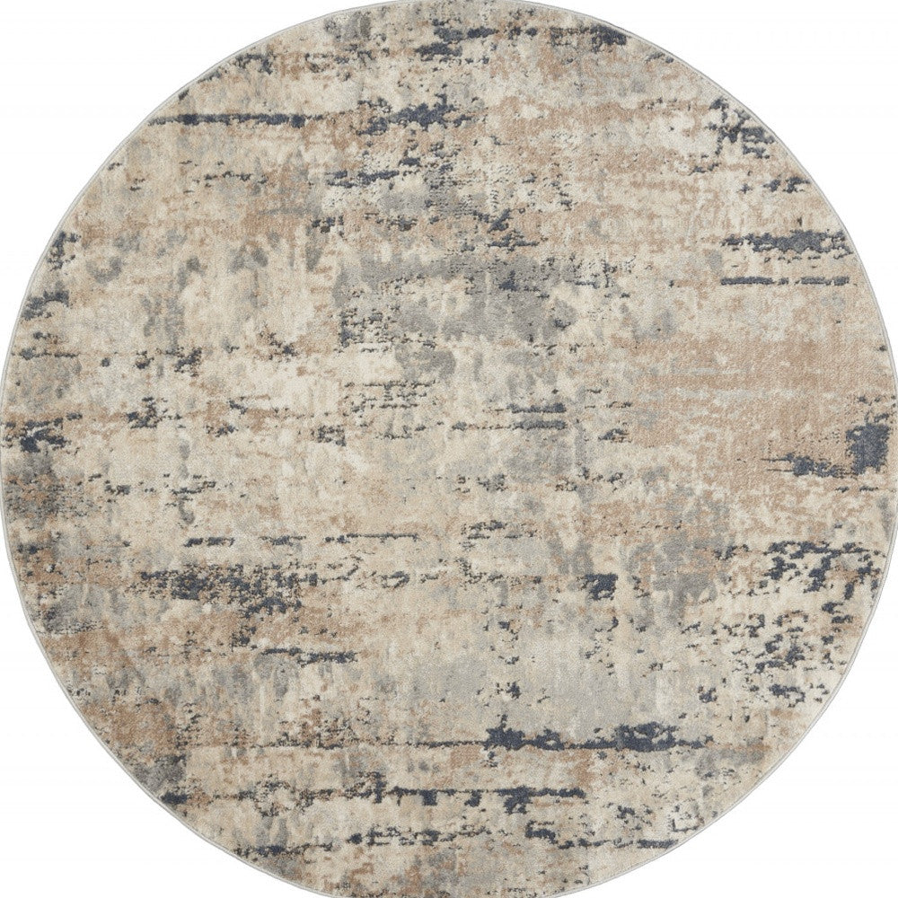 4' X 4' Beige And Grey Round Abstract Power Loom Non Skid Area Rug