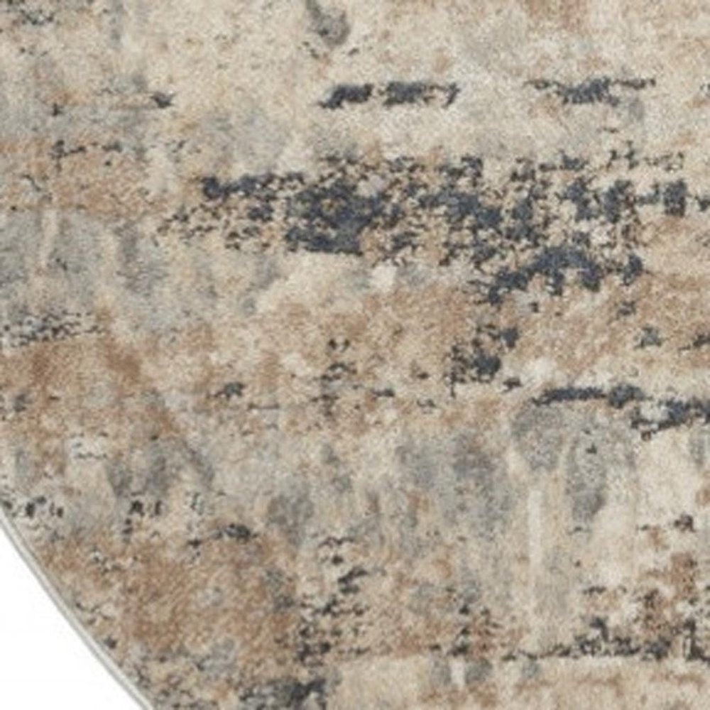 5' X 5' Beige And Grey Round Abstract Power Loom Non Skid Area Rug