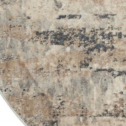 5' X 5' Beige And Grey Round Abstract Power Loom Non Skid Area Rug