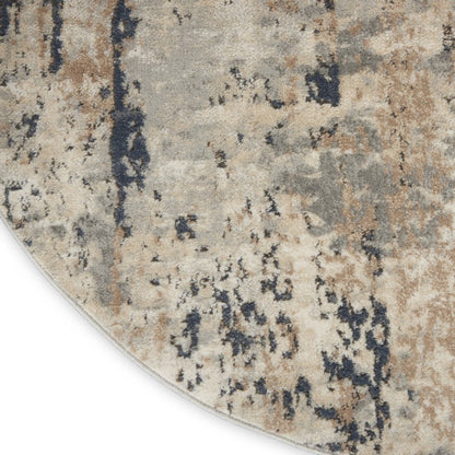 5' X 5' Beige And Grey Round Abstract Power Loom Non Skid Area Rug