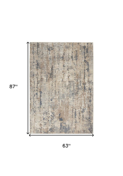 5' X 7' Beige And Grey Abstract Power Loom Non Skid Area Rug