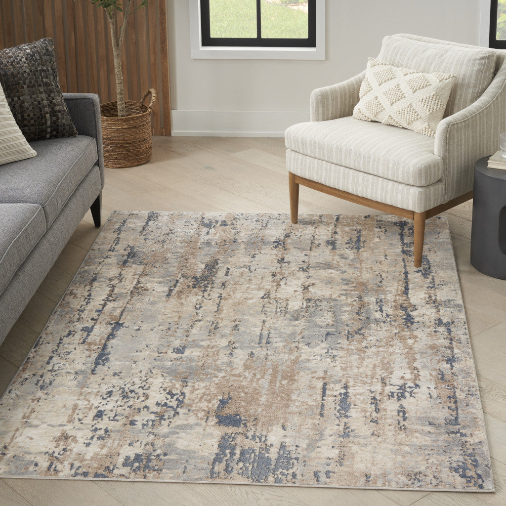 5' X 7' Beige And Grey Abstract Power Loom Non Skid Area Rug