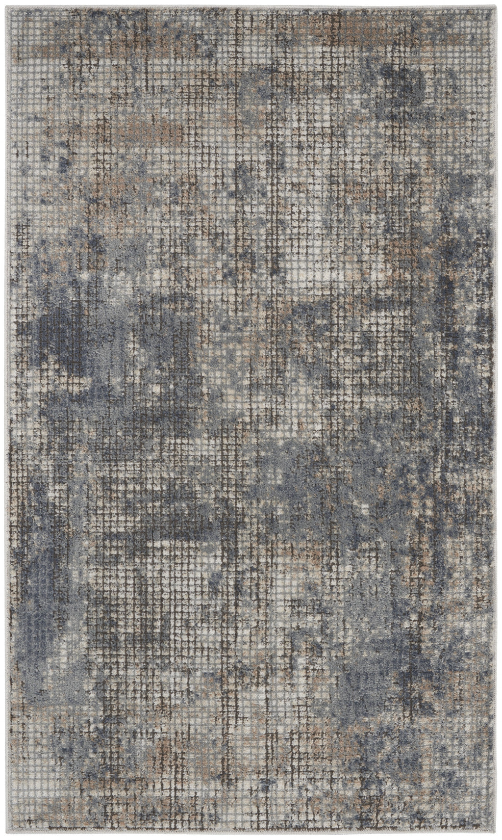 3' X 5' Blue And Beige Abstract Power Loom Distressed Non Skid Area Rug