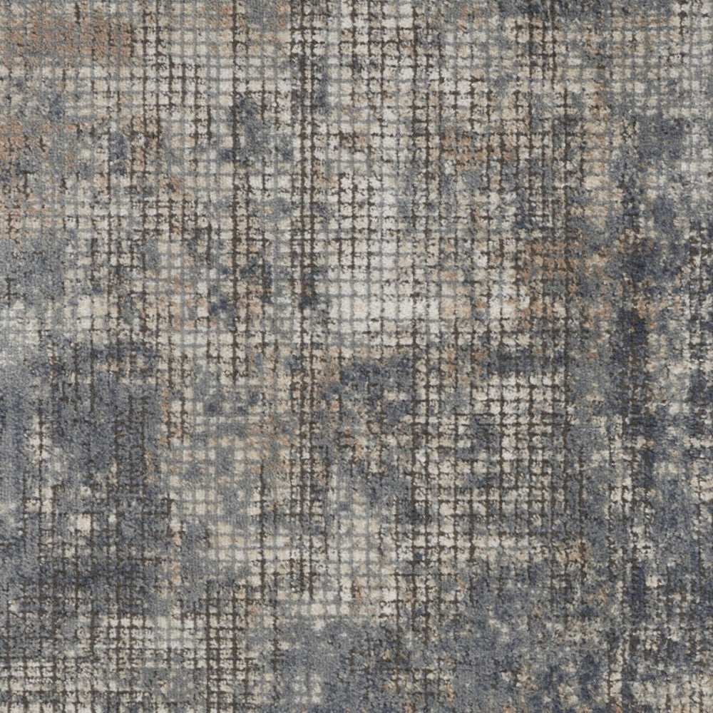 3' X 5' Blue And Beige Abstract Power Loom Distressed Non Skid Area Rug