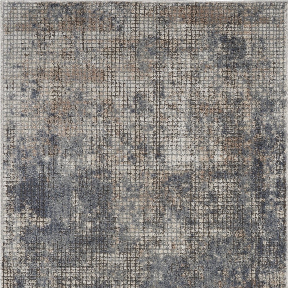 3' X 5' Blue And Beige Abstract Power Loom Distressed Non Skid Area Rug