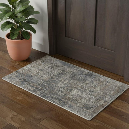 3' X 5' Blue And Beige Abstract Power Loom Distressed Non Skid Area Rug