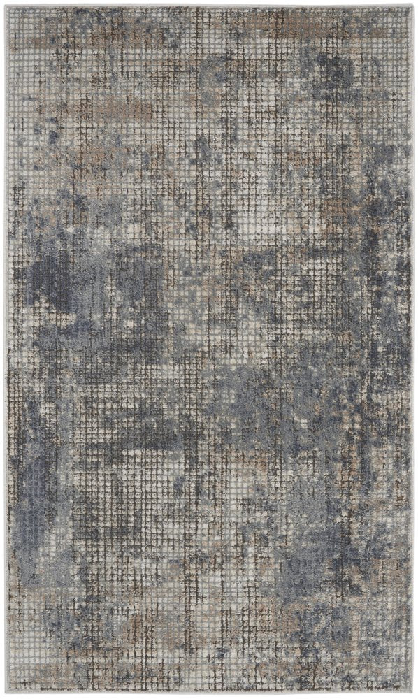 3' X 5' Blue And Beige Abstract Power Loom Distressed Non Skid Area Rug