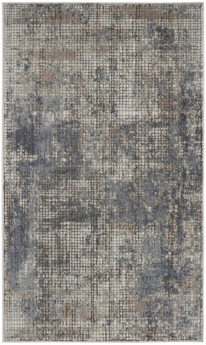 3' X 5' Blue And Beige Abstract Power Loom Distressed Non Skid Area Rug