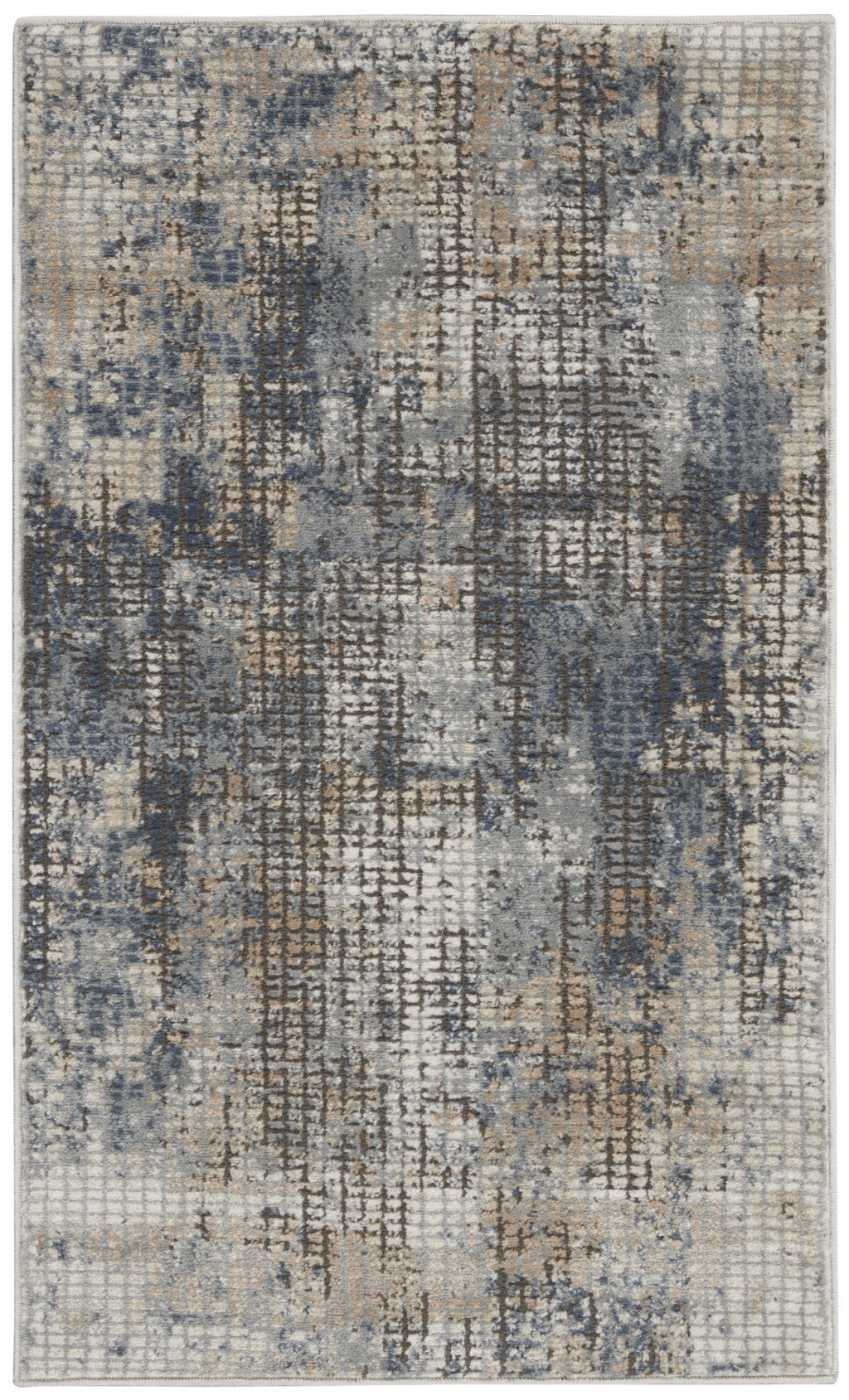 2' X 4' Blue And Beige Abstract Power Loom Distressed Non Skid Area Rug