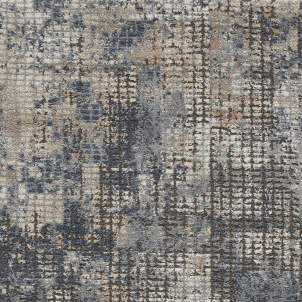 2' X 4' Blue And Beige Abstract Power Loom Distressed Non Skid Area Rug