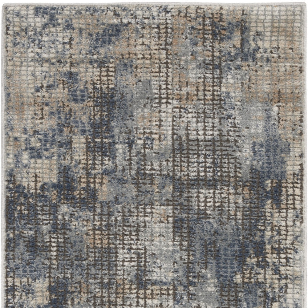 2' X 4' Blue And Beige Abstract Power Loom Distressed Non Skid Area Rug