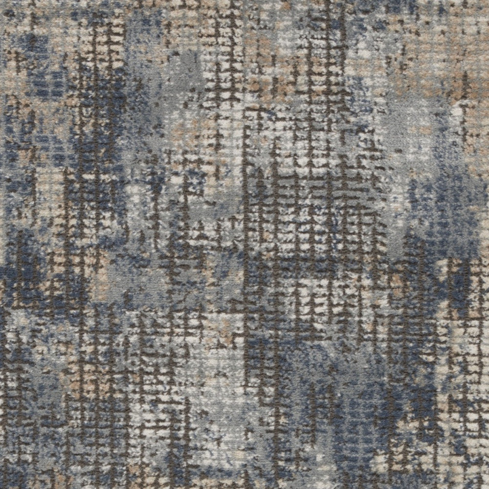 2' X 4' Blue And Beige Abstract Power Loom Distressed Non Skid Area Rug