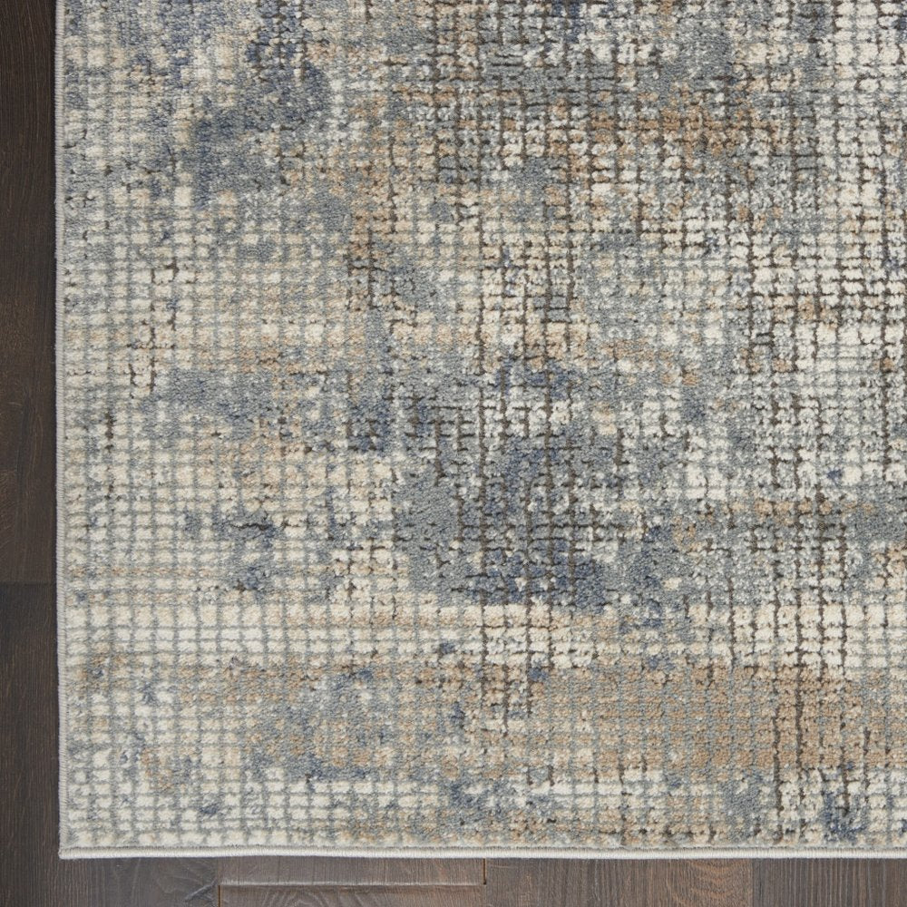 2' X 8' Blue And Beige Abstract Power Loom Distressed Non Skid Runner Rug