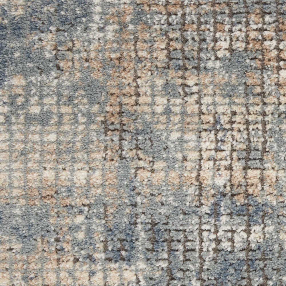 2' X 8' Blue And Beige Abstract Power Loom Distressed Non Skid Runner Rug