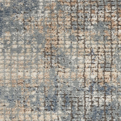2' X 8' Blue And Beige Abstract Power Loom Distressed Non Skid Runner Rug