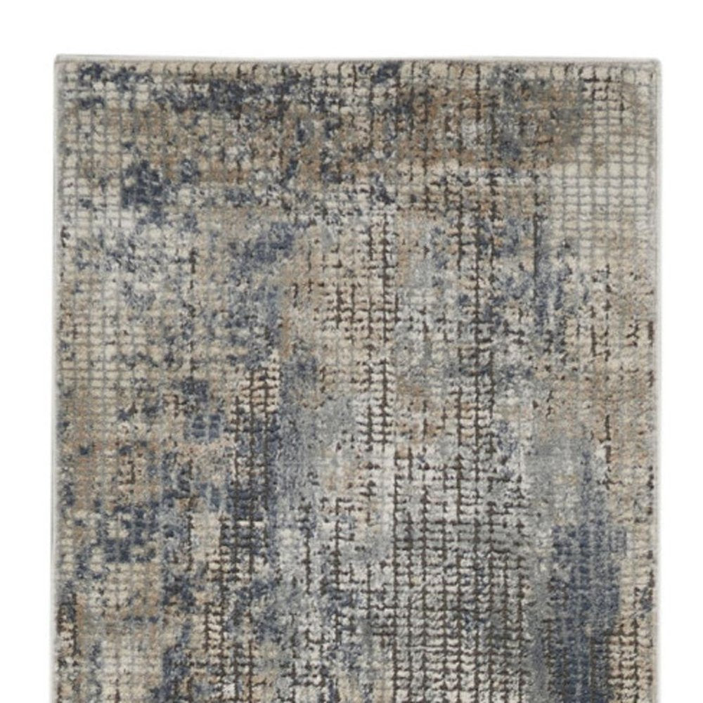 2' X 8' Blue And Beige Abstract Power Loom Distressed Non Skid Runner Rug