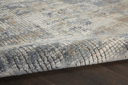 2' X 8' Blue And Beige Abstract Power Loom Distressed Non Skid Runner Rug