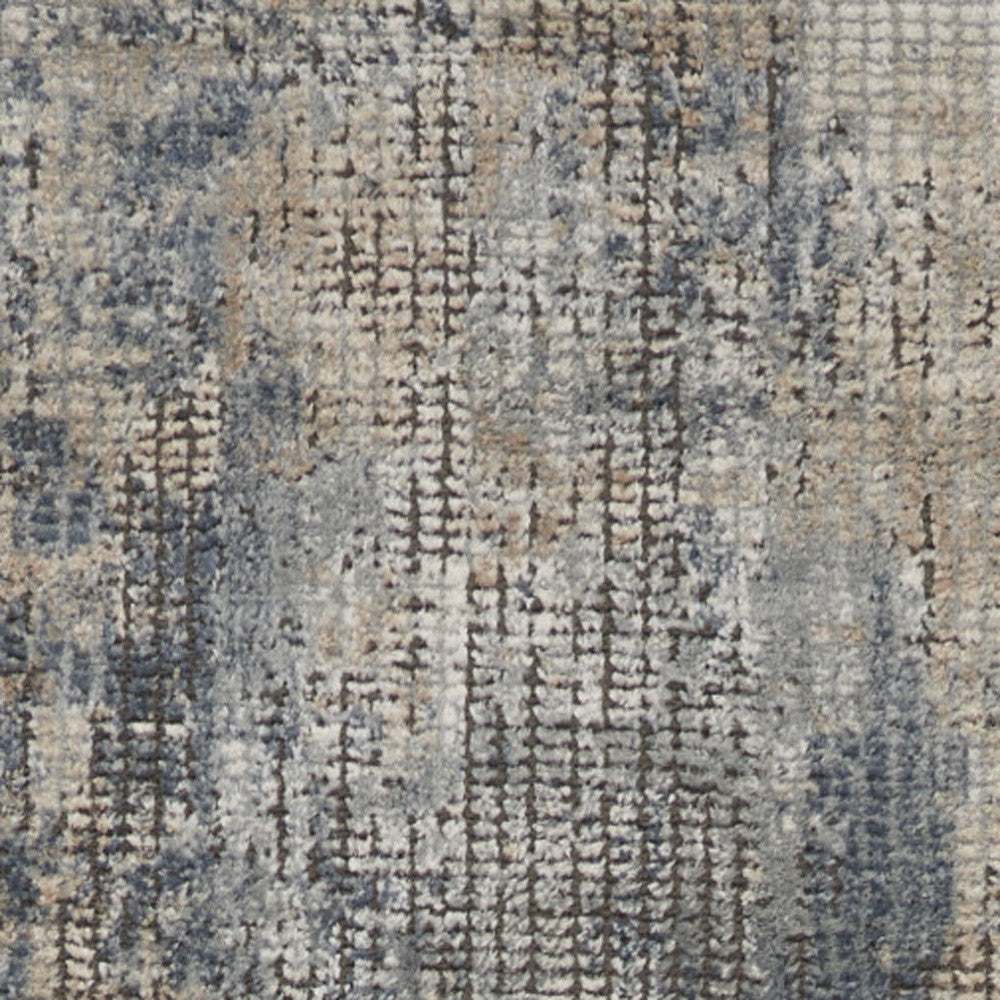 2' X 8' Blue And Beige Abstract Power Loom Distressed Non Skid Runner Rug