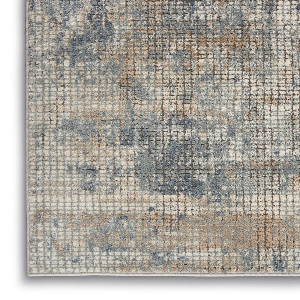 2' X 8' Blue And Beige Abstract Power Loom Distressed Non Skid Runner Rug
