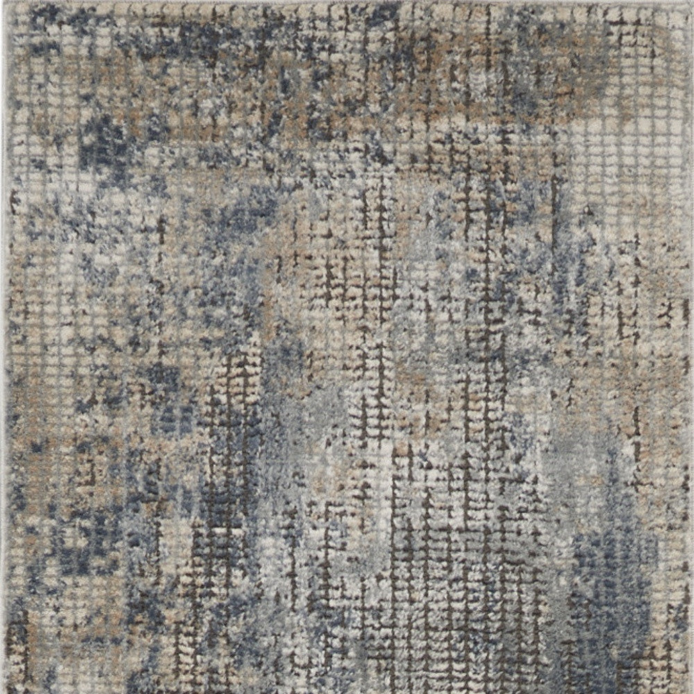 2' X 8' Blue And Beige Abstract Power Loom Distressed Non Skid Runner Rug