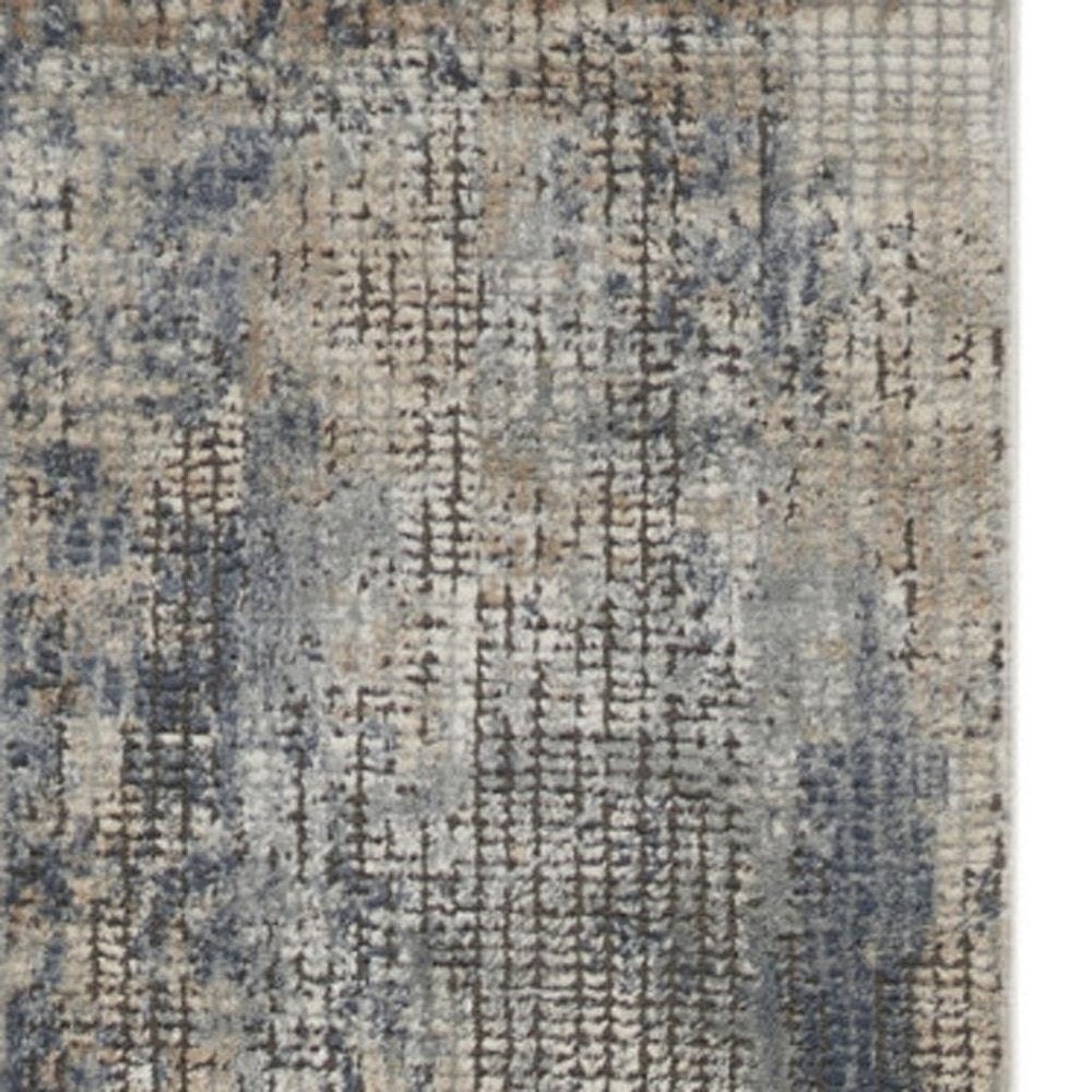 2' X 8' Blue And Beige Abstract Power Loom Distressed Non Skid Runner Rug
