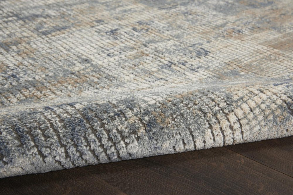4' X 6' Blue And Beige Abstract Power Loom Distressed Non Skid Area Rug