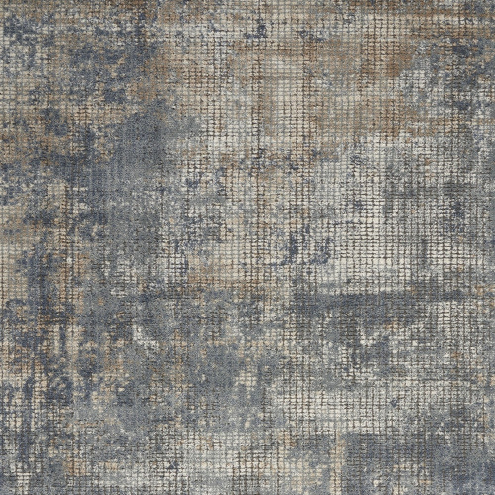 4' X 6' Blue And Beige Abstract Power Loom Distressed Non Skid Area Rug